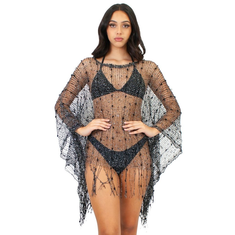 Lazy Daisy Harper subtly sequin embellished net cover-up